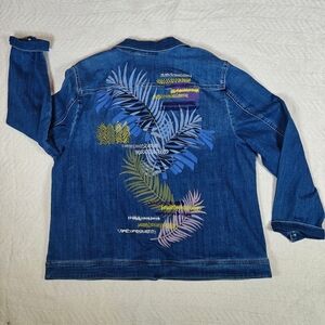 Chico's Design Artsy Embroidered Distressed Jean Jacket Size 4 XXL BohoArtsy